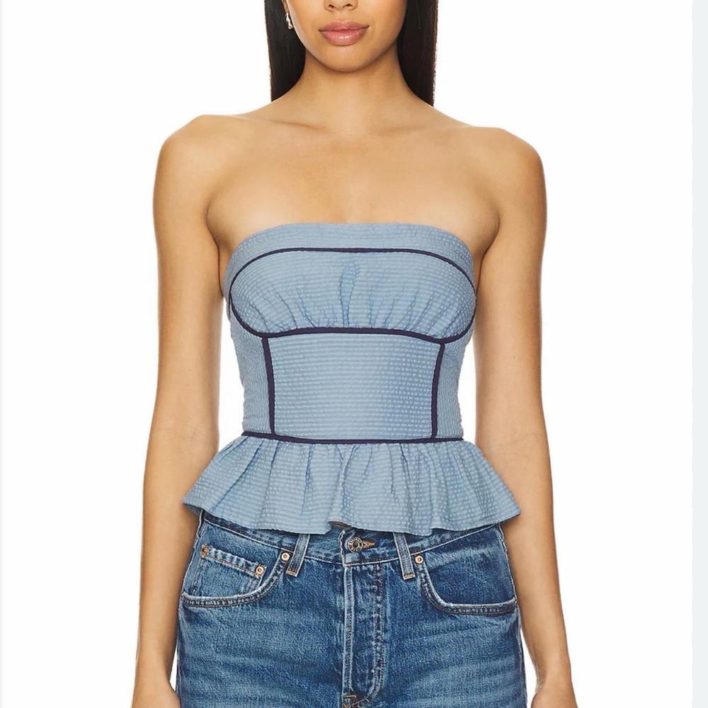 Blue Strapless Peplum Top - Freepeople